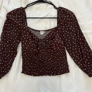 Brown & white polka dot blouse